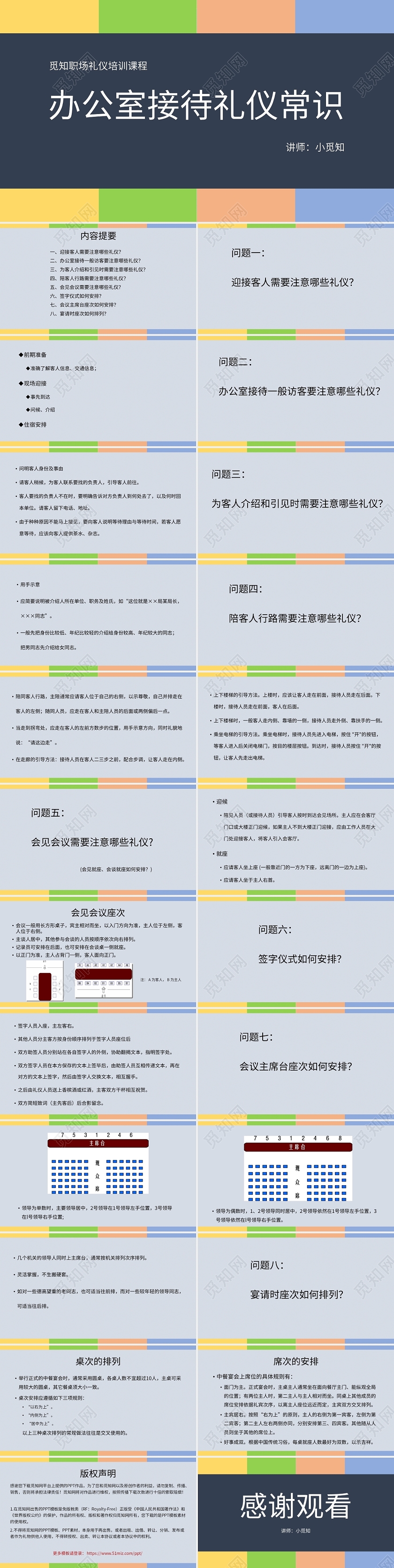 蓝色商务风说课课件办公室接待礼仪常识PPT模板办公室接待礼仪培训