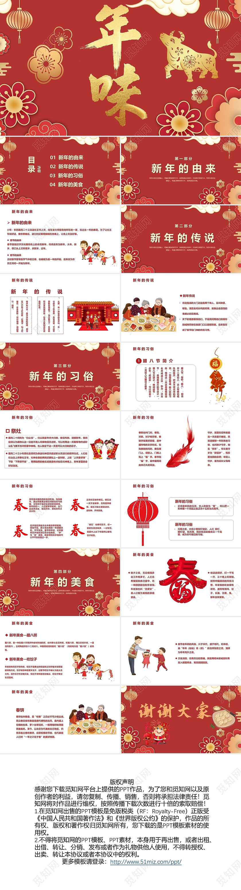 红色吉祥元素春节年味节日介绍PPT模板春节习俗