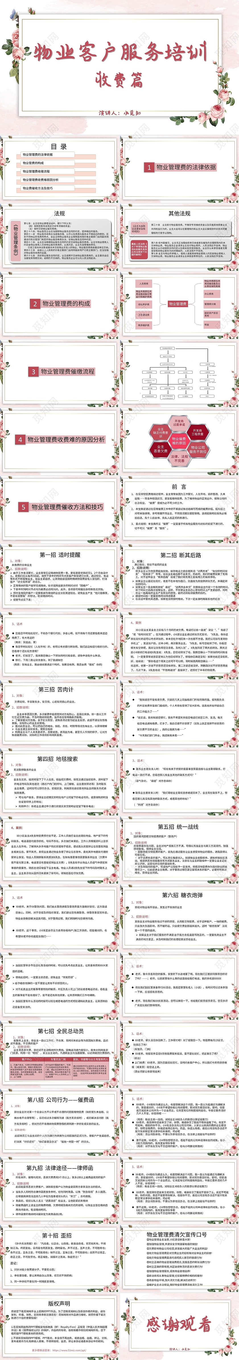 粉色简约风说课课件物业客户服务培训PPT模板物业客服话术统一培训