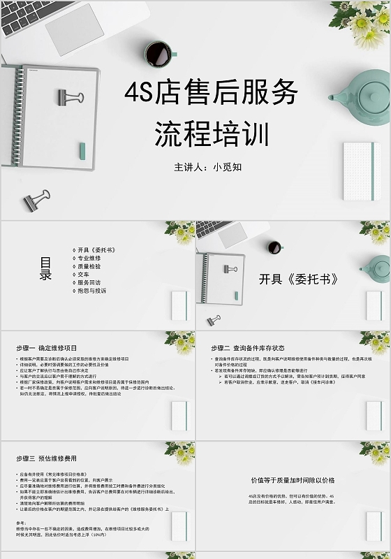 白色极简风4S店售后服务流程培训课件PPT模板