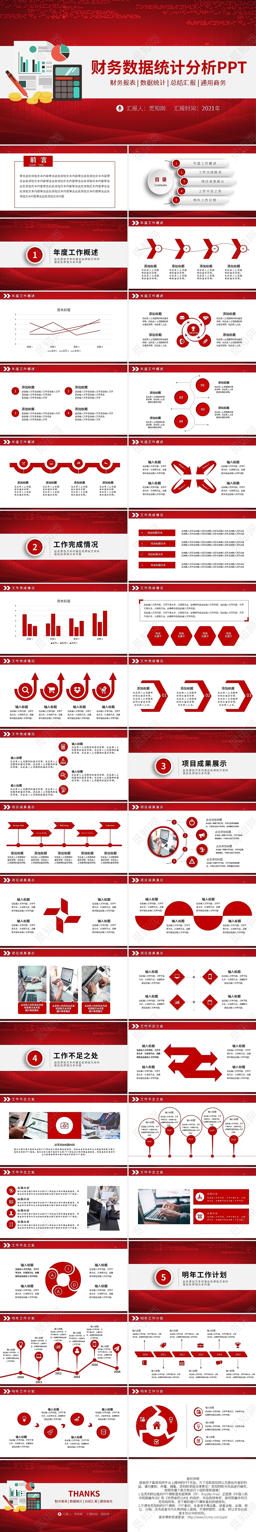 简约红色财务金融数据分析PPT模版宣传PPT动态PPT财务总结