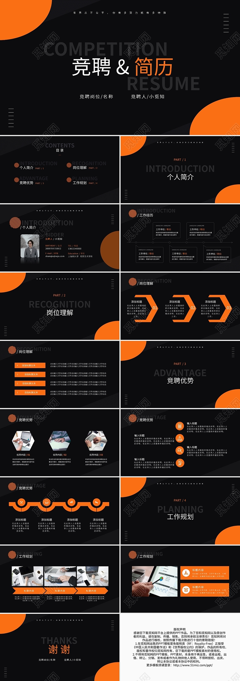 橙色求职竞聘简历PPT模板宣传PPT动态PPT