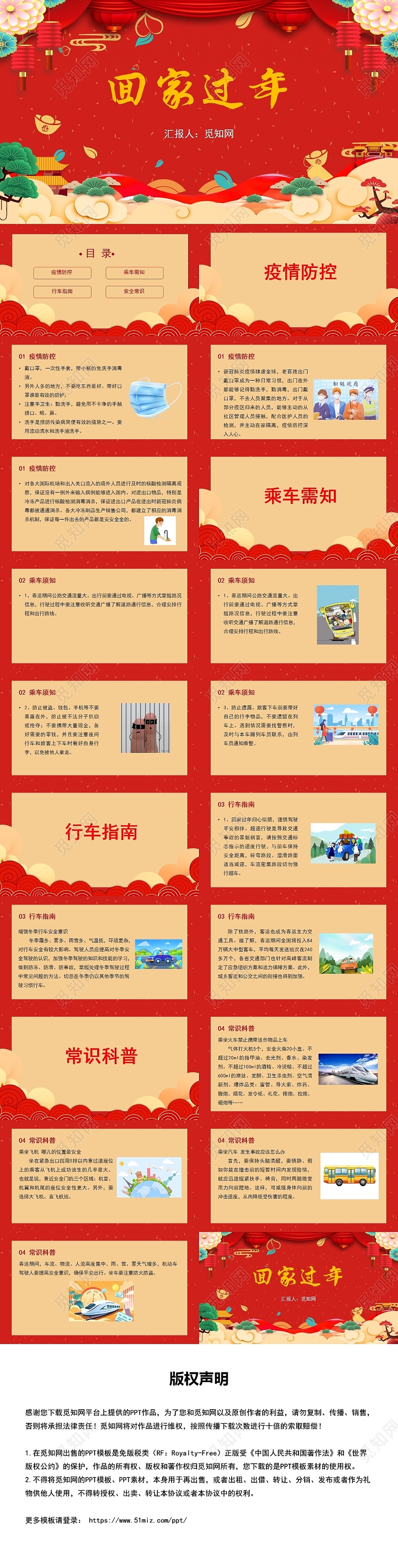 红色中国风回家过年春节PPT模板