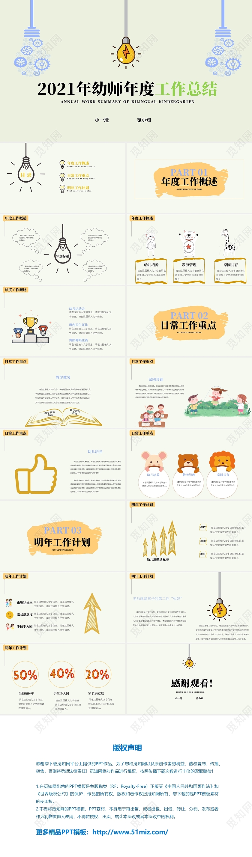 绿色扁平风教育工作总结汇报PPT模板幼儿园工作总结汇报