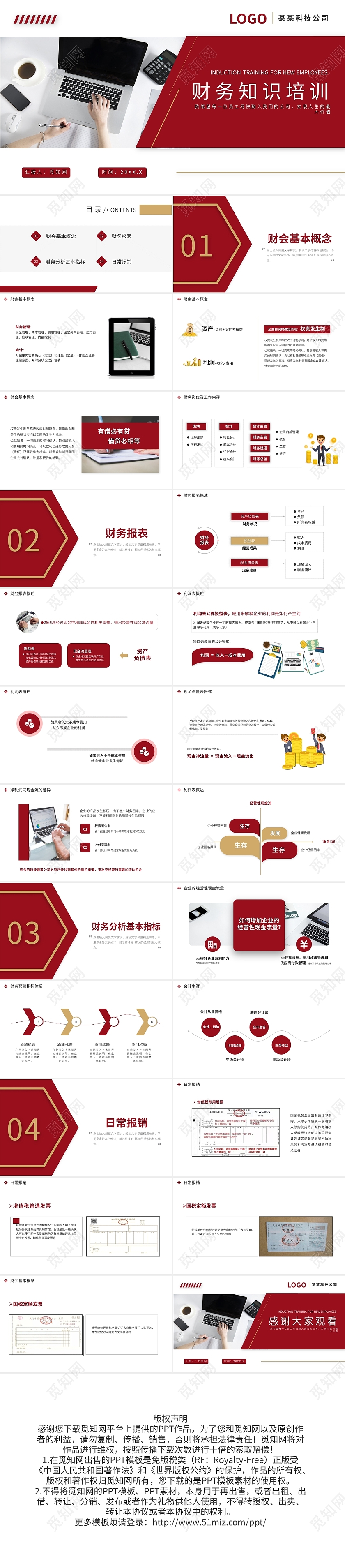 红黄财务知识培训PPT模板宣传PPT动态PPT