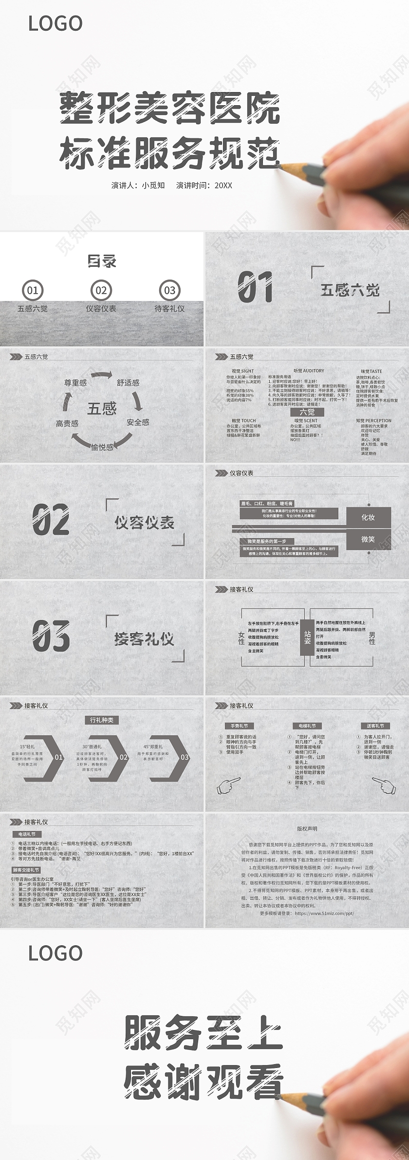 灰色商务风简约风医美服务礼仪培训整形美容医院服务培训PPT