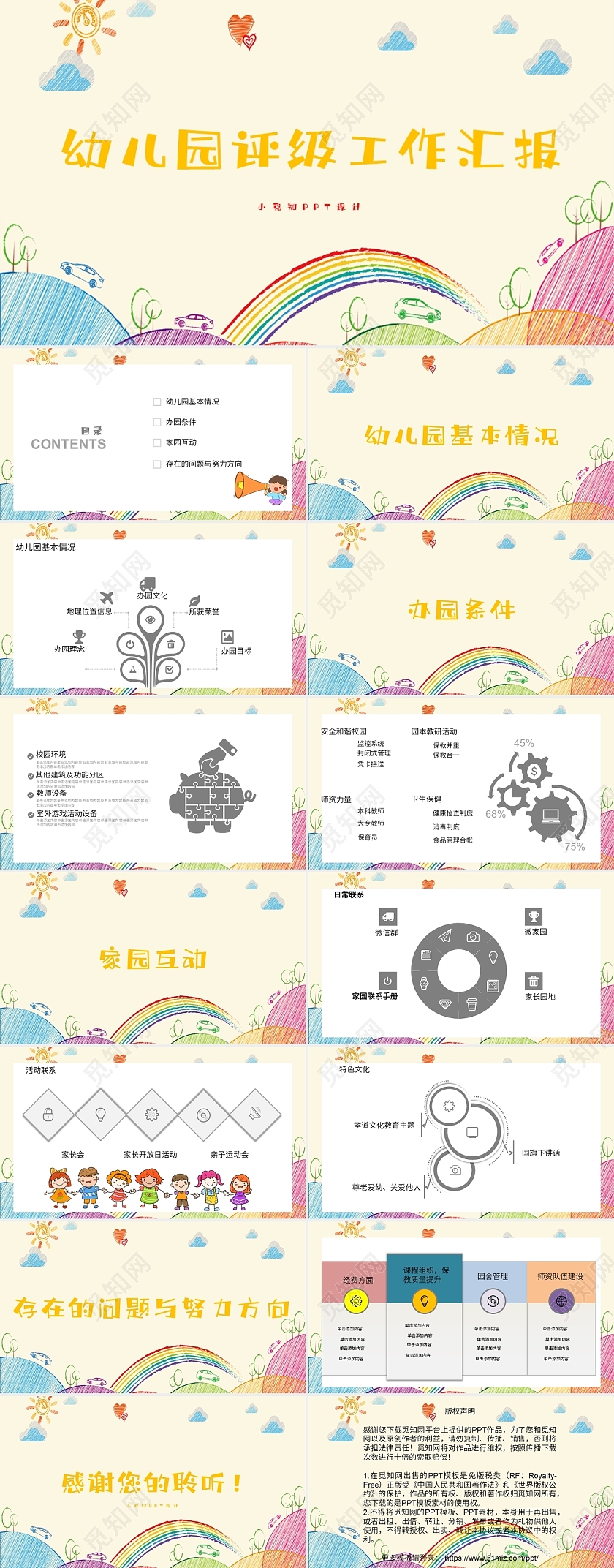 黄色卡通幼儿园工作汇报ppt模板幼儿园评级工作报告