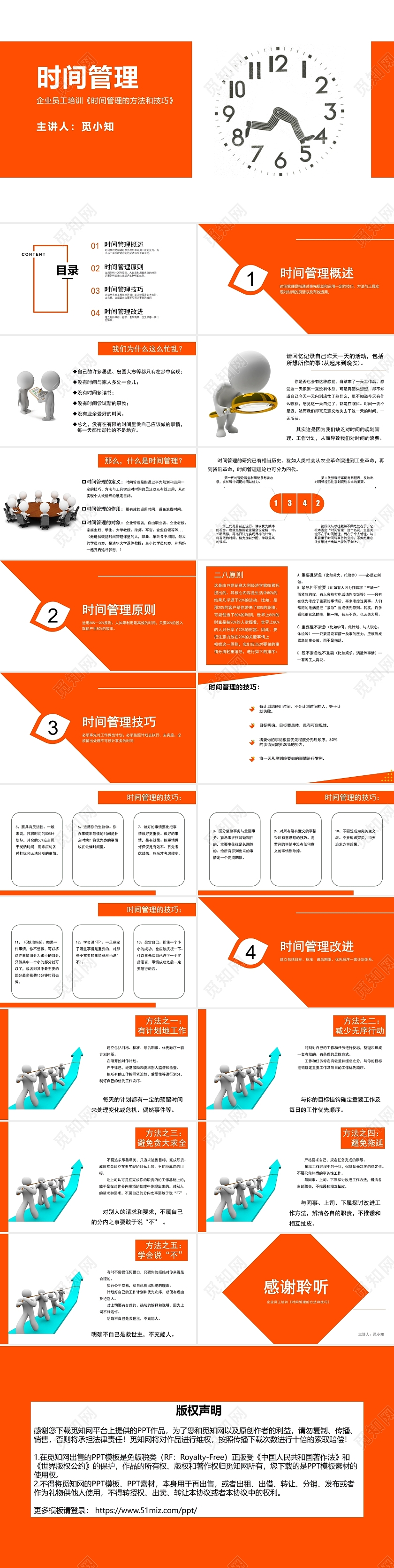 黄色简约大气时间管理商务通用动态PPT模板