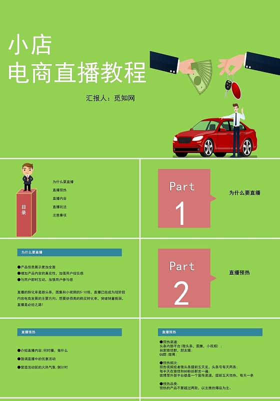 绿色简约风小店电商直播教程PPT模板直播培训