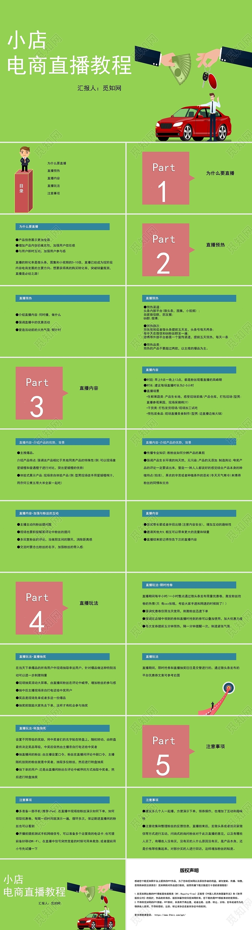 绿色简约风小店电商直播教程PPT模板直播培训