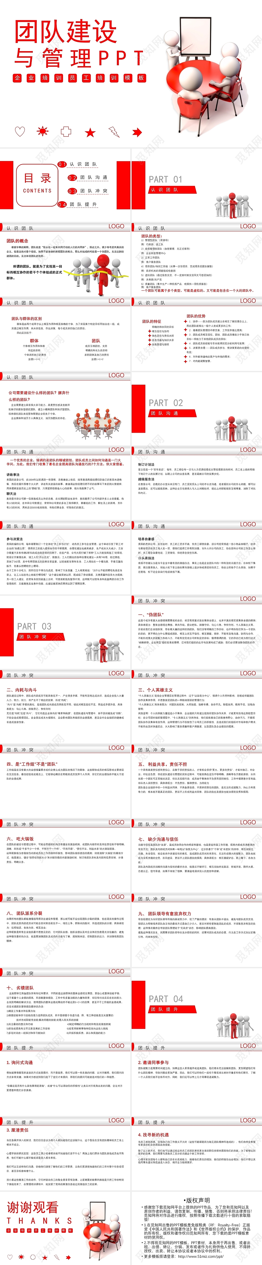 红色商务风团队管理团队建设企业培训管理PPT模板