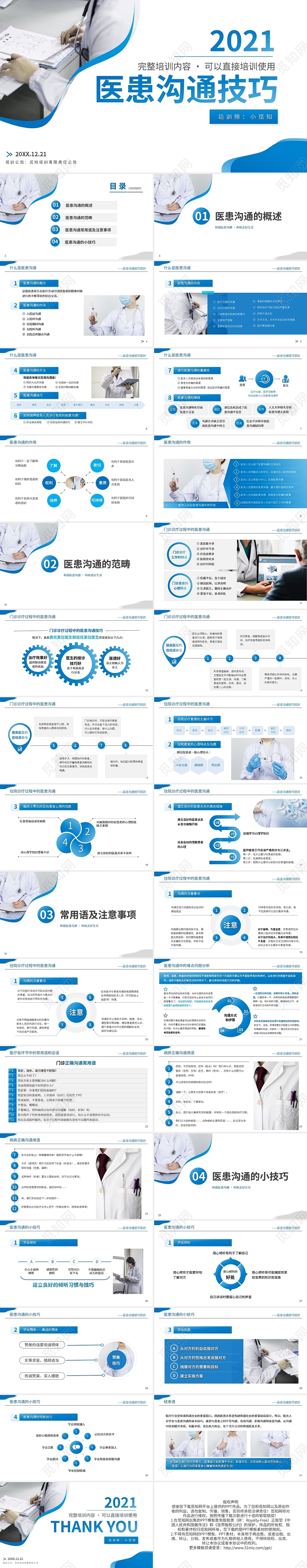 2021蓝色医患沟通技巧PPT模板宣传PPT动态PPT
