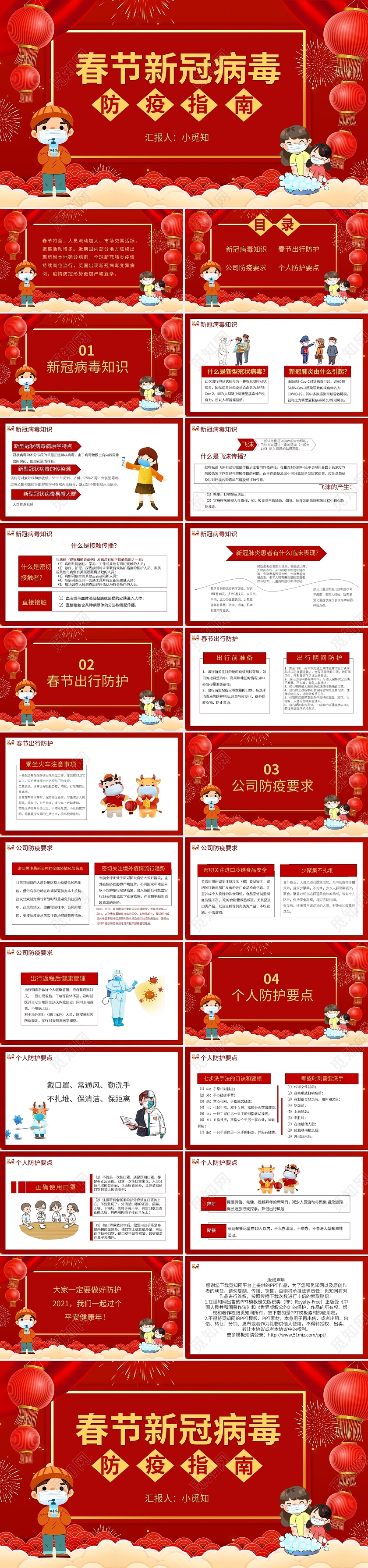 新年春节新冠病毒防控指南PPT模板宣传PPT动态PPT