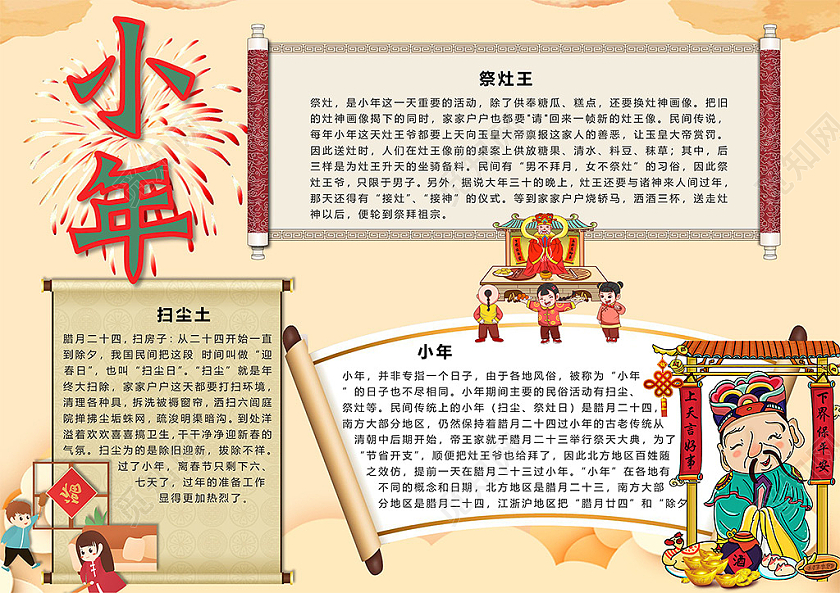 喜庆小年祭灶扫尘土灶神供奉糖瓜糕点小报小年小年夜