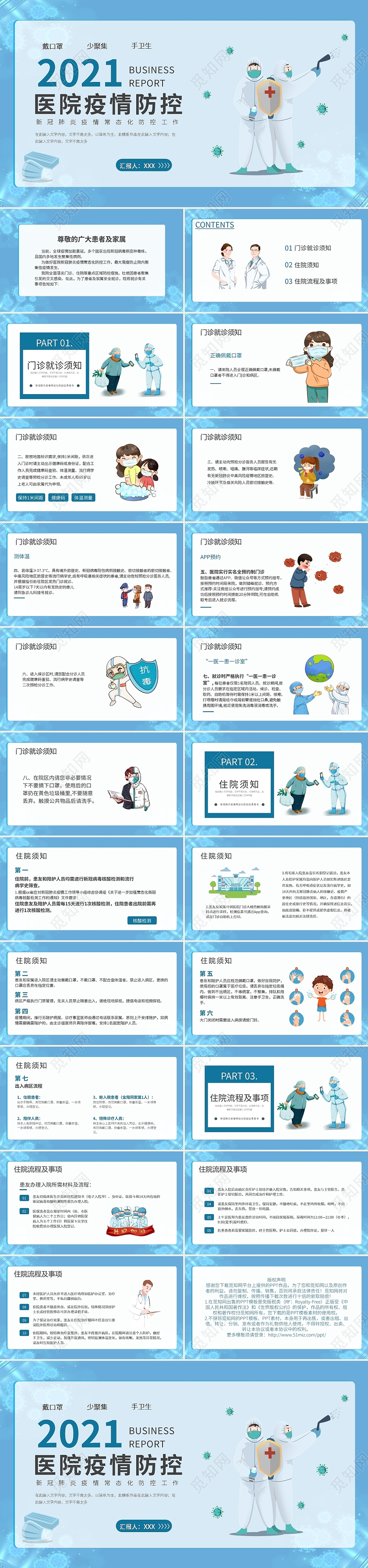 蓝色2021医院疫情防控PPT模板宣传PPT动态PPT