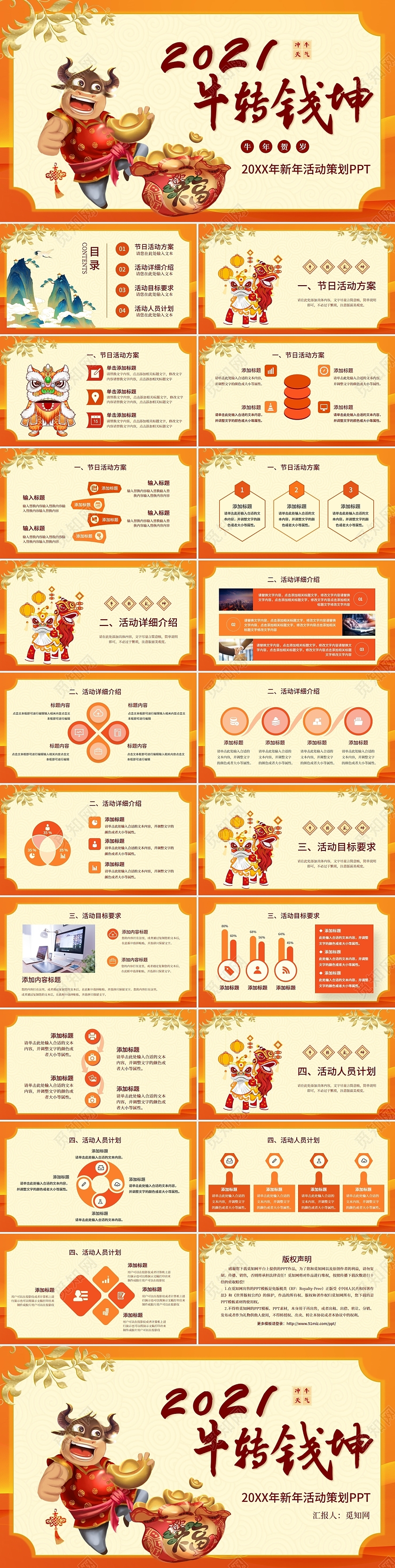 牛气冲天新年工作汇报ppt模板新年国潮