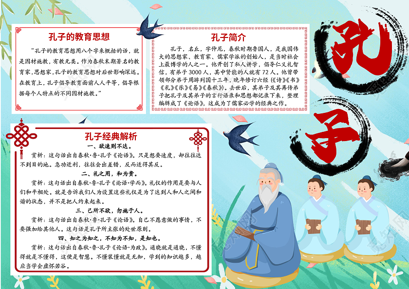 国学经典孔子文化中小学生手抄报孔子教育论语传统文化