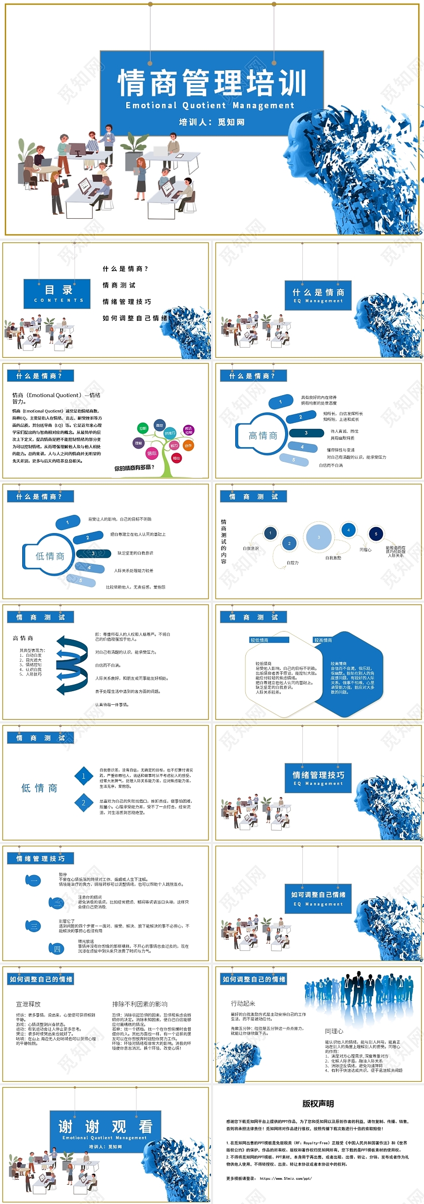 蓝色商务风情商管理培训PPT模板情商培训