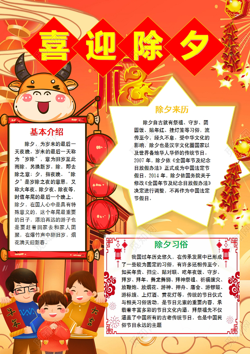 红色喜庆除夕竖版小报