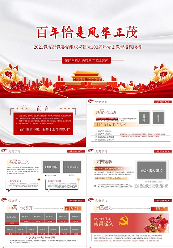 庆祝建党100周年党史百年恰是风华正茂建党100周年党课党建党政