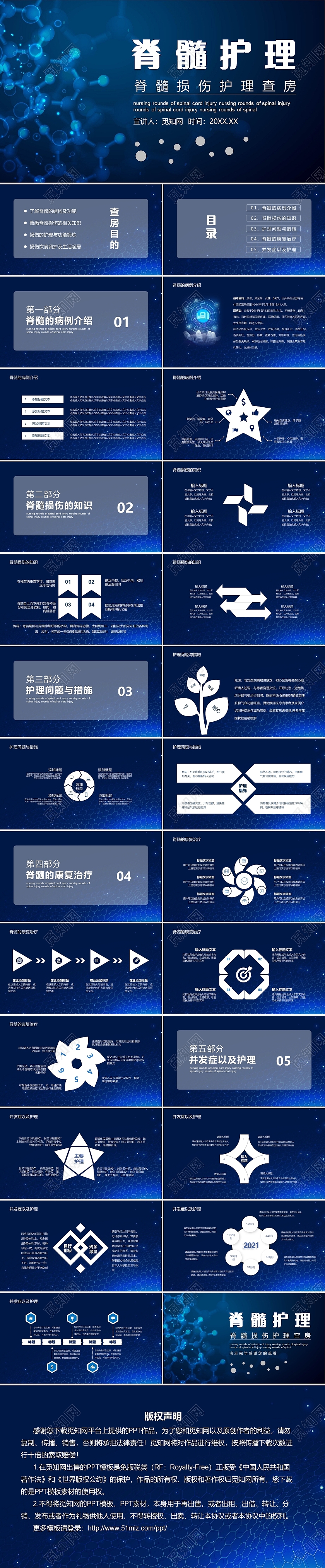 蓝色科技风格医疗护理工作报告PPT模板医疗护理查房