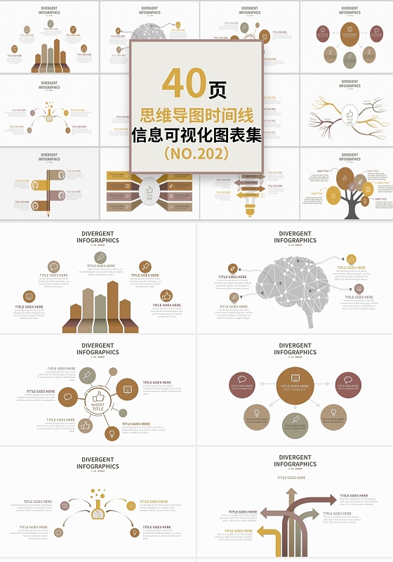 棕色商务风思维导图信息可视化图表通用PPT模板