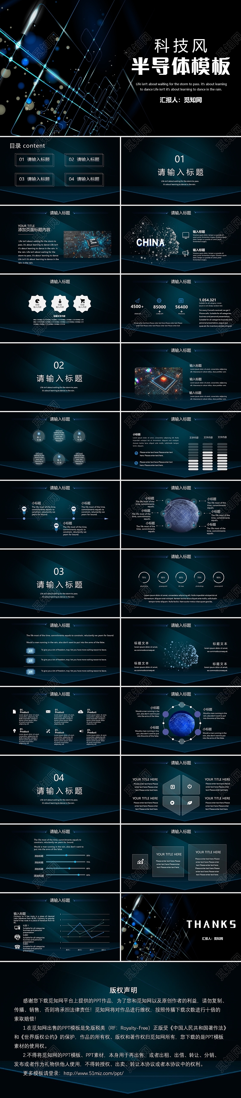 蓝色简约商务风工作总结半导体项目通用PPT模板