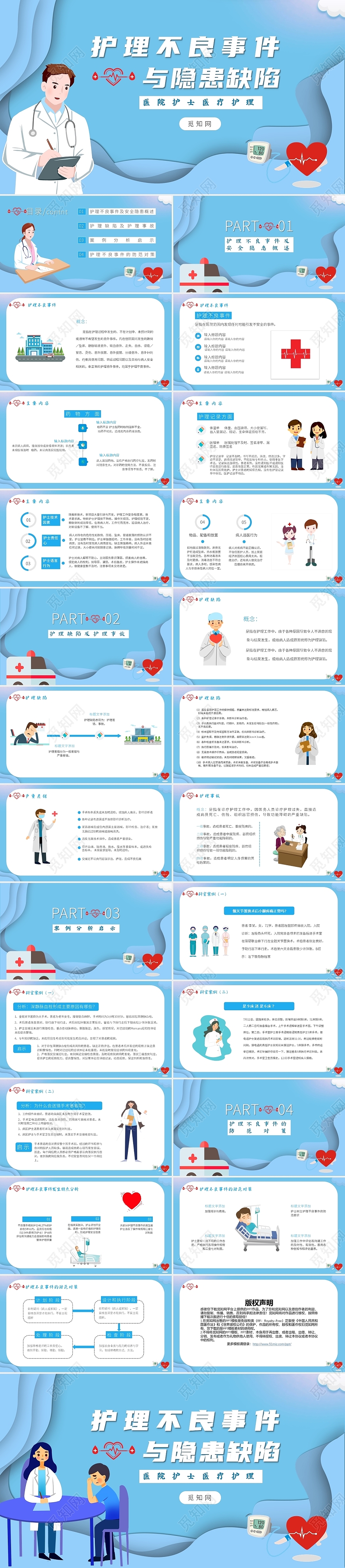 淡蓝色卡通风护理不良事件护理讲课教育培训PPT
