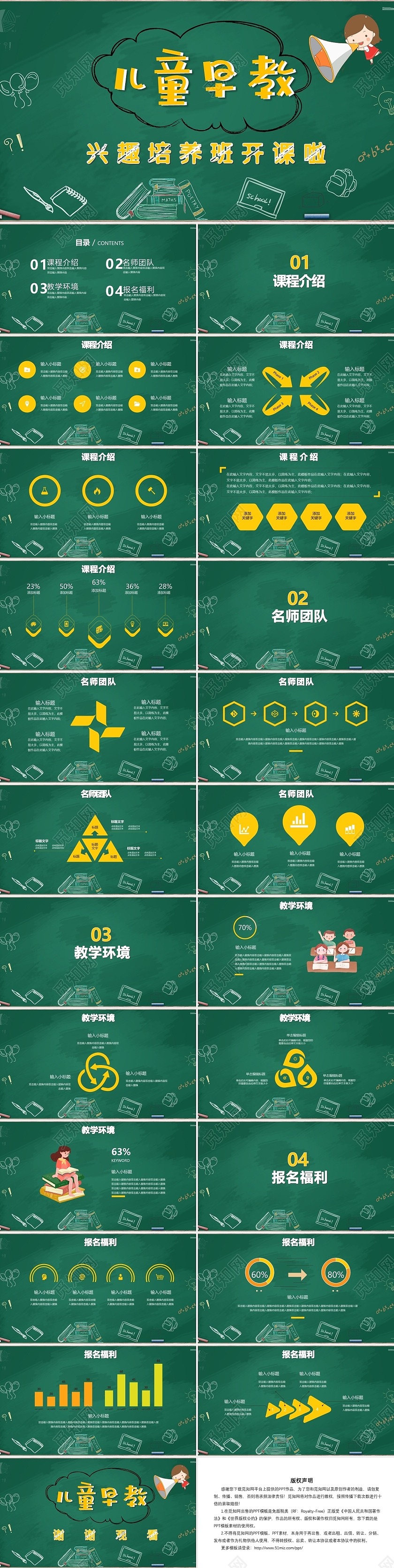 绿色儿童卡通课程培训儿童早教主题PPT模板