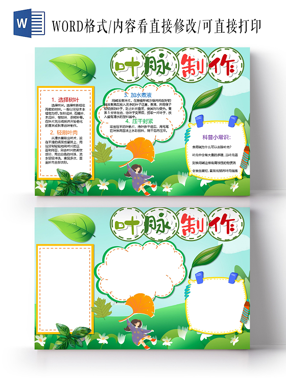 清新叶脉制作科普知识树叶制作流程小报