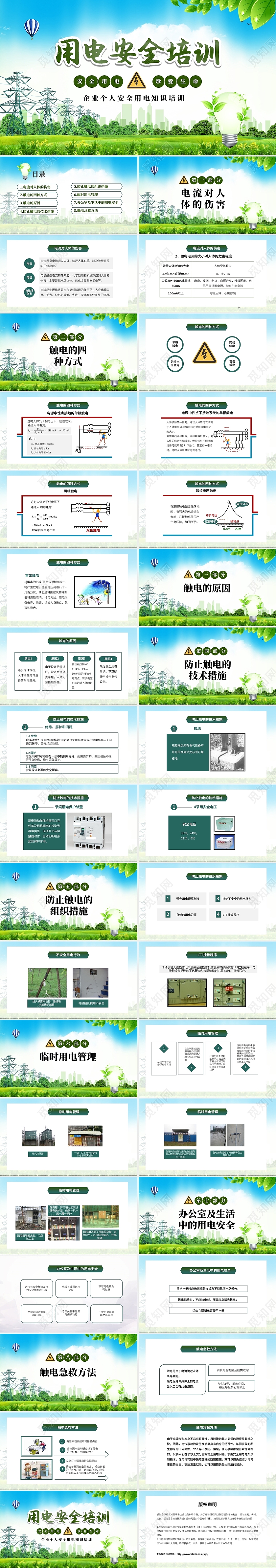 绿色清新企业个人安全用电常识PPT用电安全