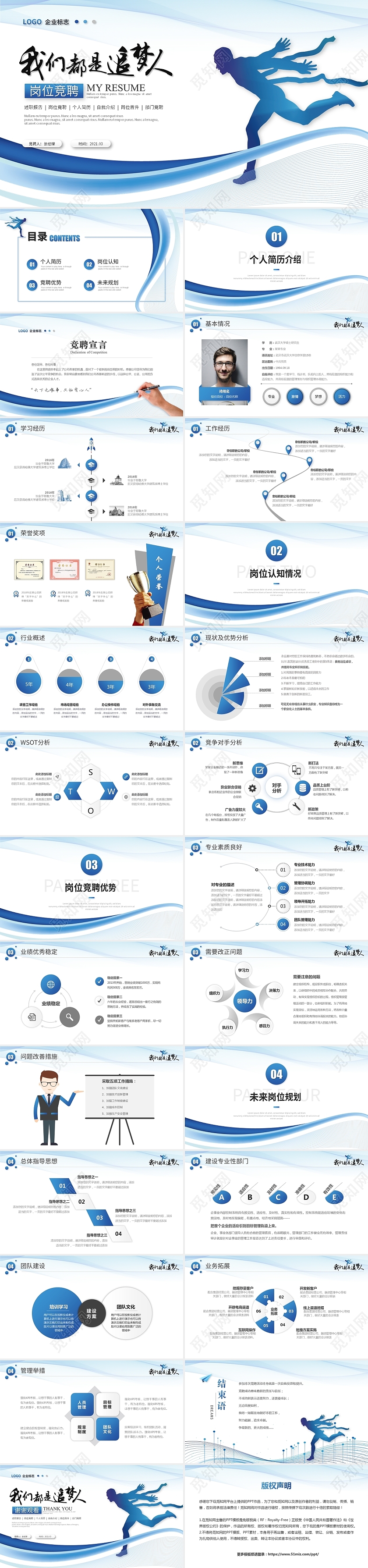 蓝色创意岗位竞聘述职报告个人简历ppt模板