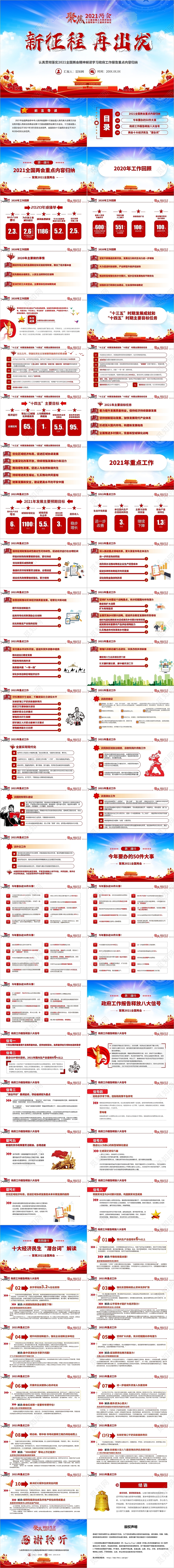 红色党政风新征程再出发两会工作报告汇总PPT模板 党政党建党课