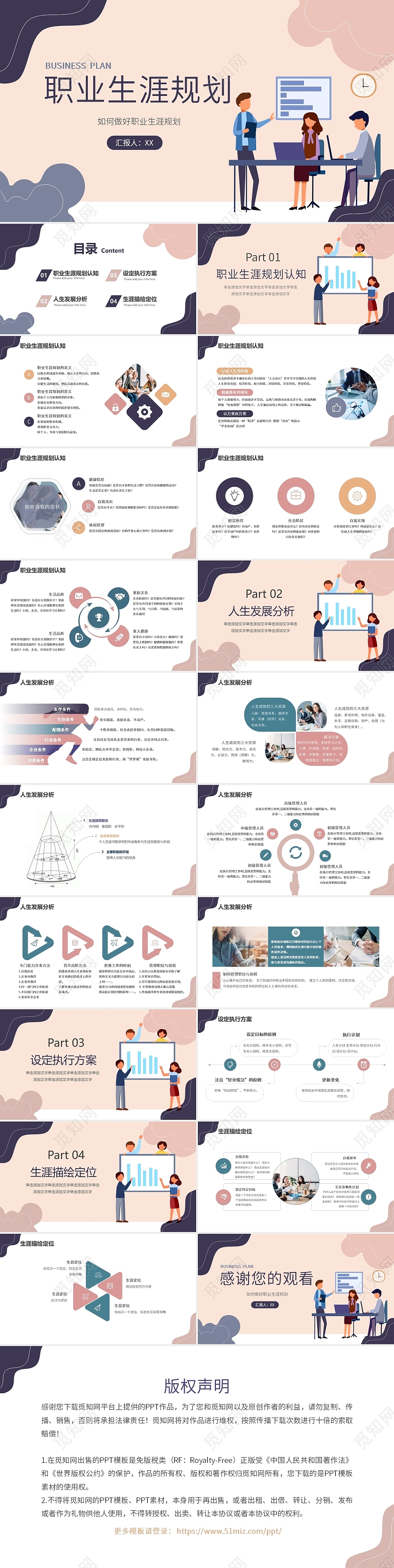 莫兰迪简约插画员工职业生涯规划课件培训动态PPT模板