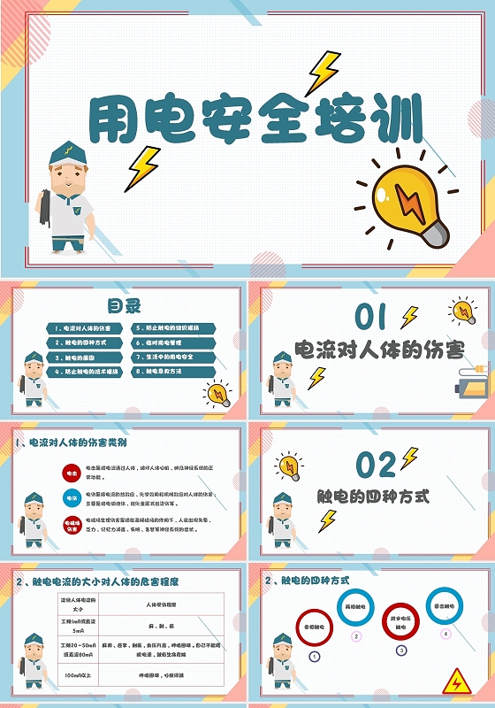 企业个人安全用电常识卡通PPT通用电安全