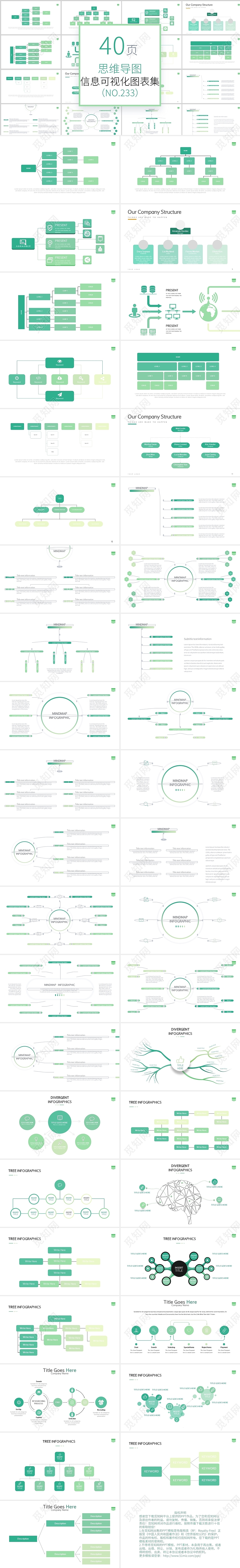 绿色清新四十套思维导图可视化信息图表集