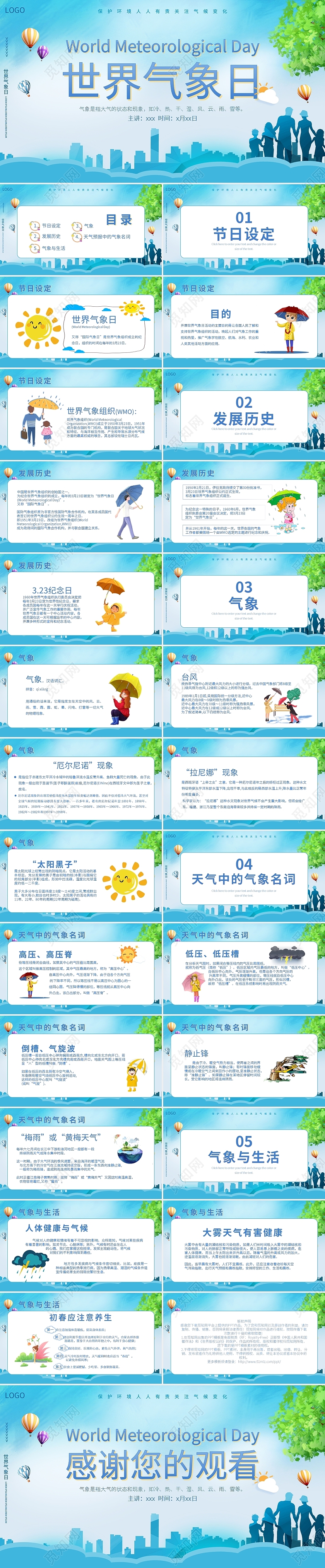 简约卡通风格世界气候日PPT模板宣传PPT动态PPT世界气象日