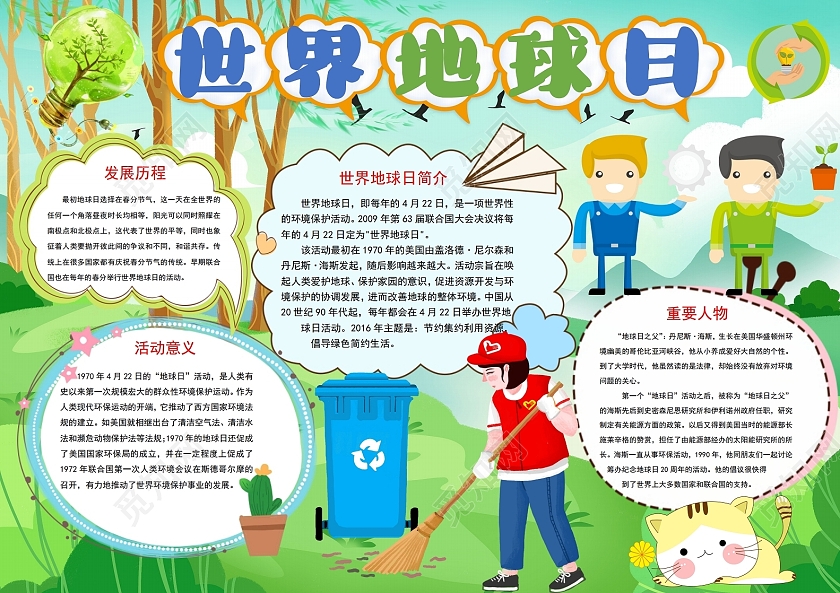 彩色卡通世界地球日小报手抄报