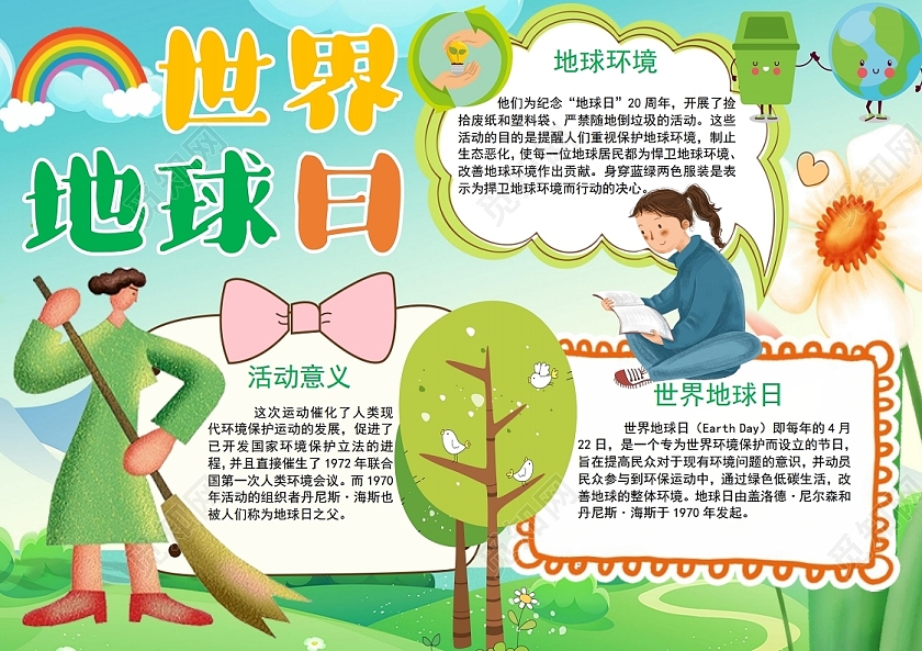 彩色卡通世界地球日小报手抄报