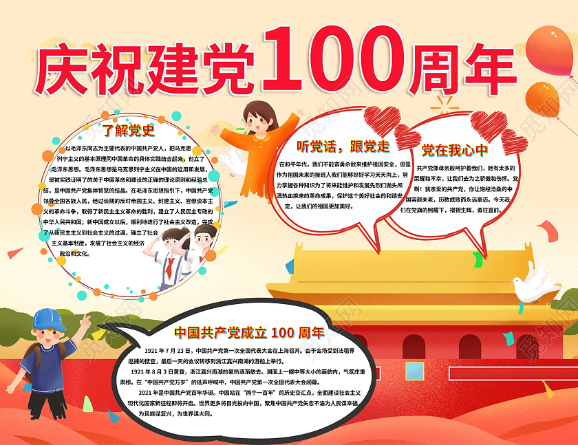 红色大气建党周年手抄报小报