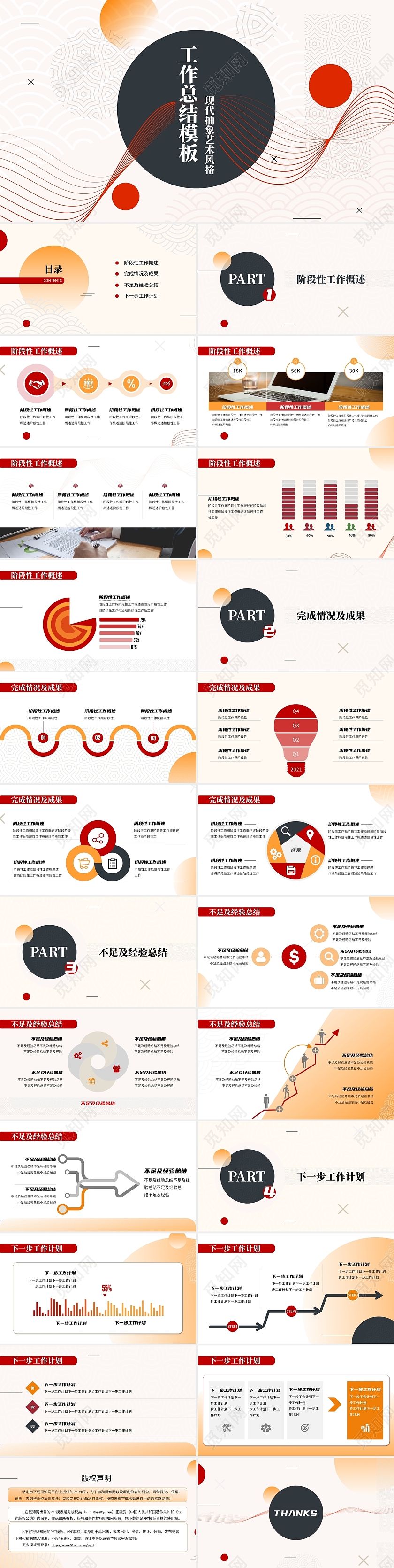 现代抽象唯美艺术工作总结PPT模板抽象创意工作总结