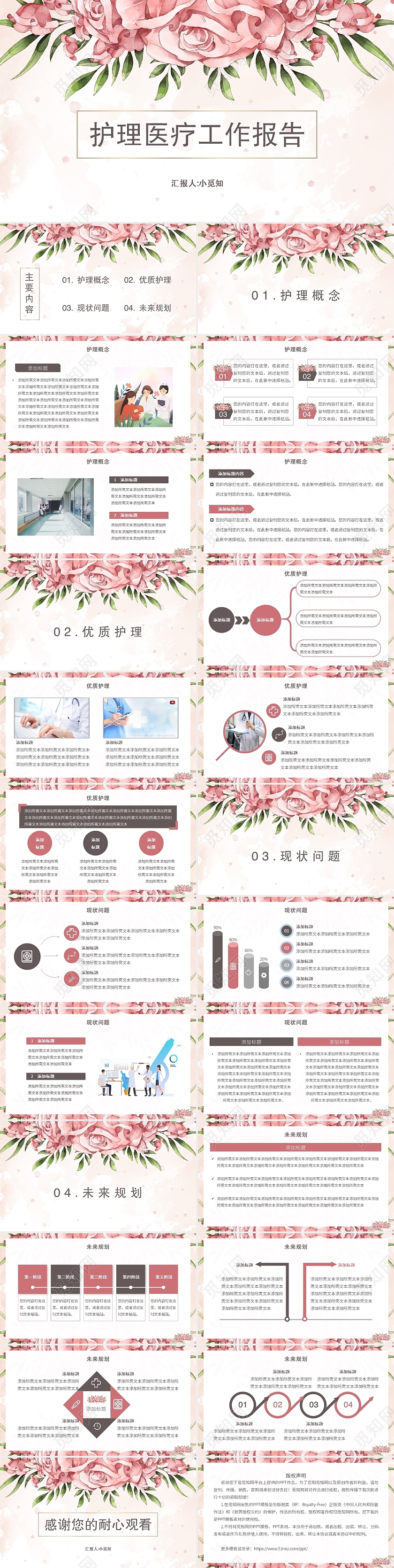 粉色清新简约风护理医疗护理医疗工作报告PPT模板