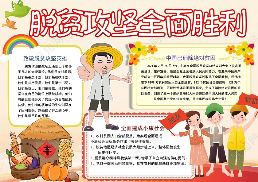 脱贫攻坚全面胜利党政党课党建小报手抄报脱贫攻坚党政党课党建
