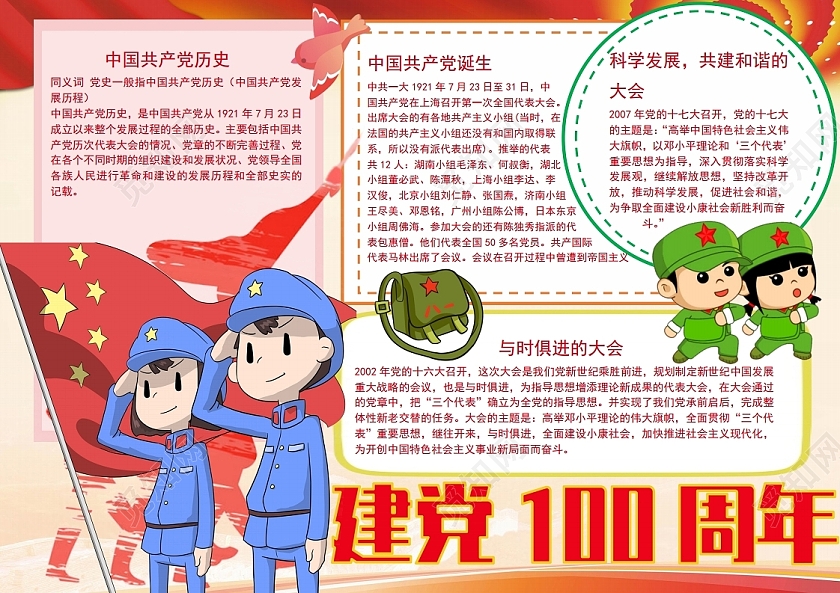 建党100周年党史党政党建小报手抄报