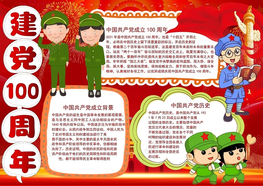 建党100周年党史党政党建小报手抄报