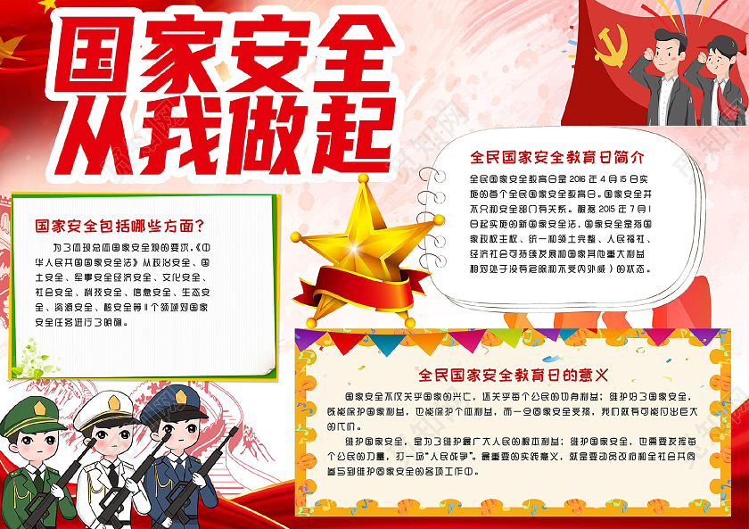 红色卡通国家安全从我做起小报手抄报国家安全教育日