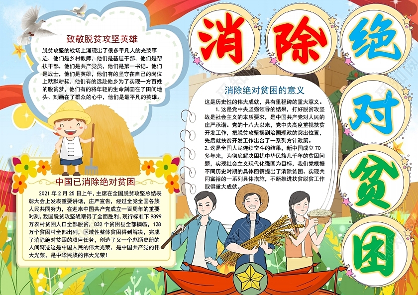 消除绝对贫困党政党课党建小报手抄报脱贫攻坚党政党课党建