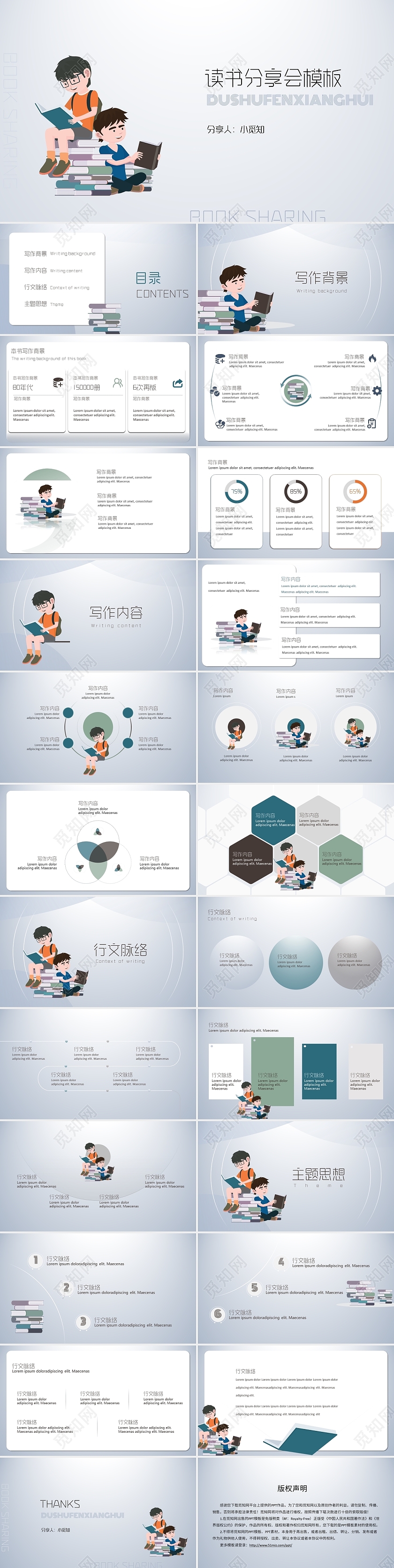 简洁明快儿童小学读书分享会主题PPT模板