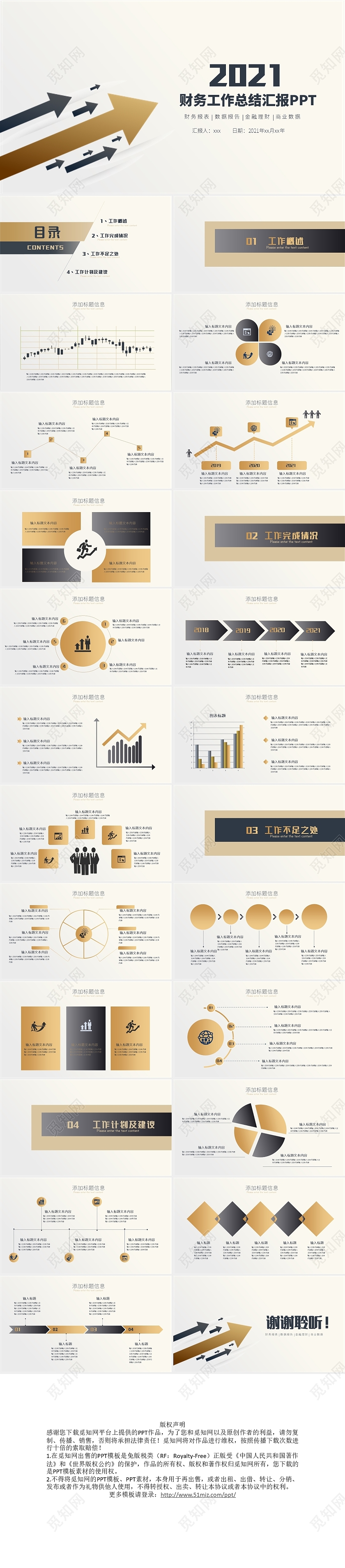 金色线条简约商务2021财务工作总结汇报PPT模板
