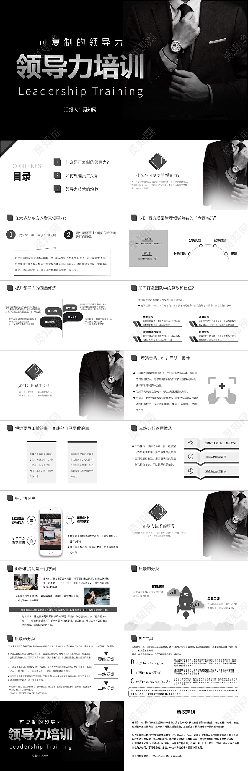 黑白商务风可复制的领导力培训PPT模板可复制的领导力企业培训